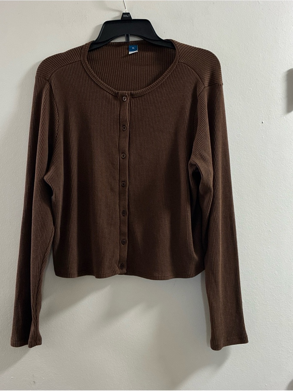 Old Navy Brown Ribbed Button-Front Long Sleeve Top